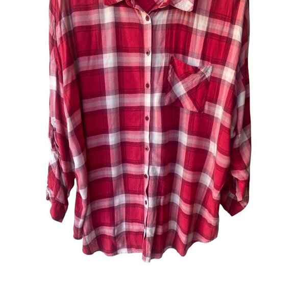 Torrid Long Sleeve Red Pink Plaid 3/4 Roll Tab Sleeves Button Down 3XL - Picture 6 of 10